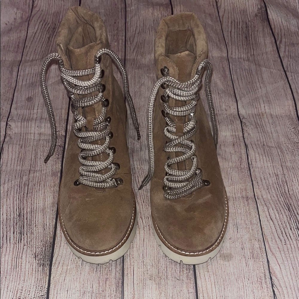 Tan Suede Lace-Up Boots with Rounded Toe